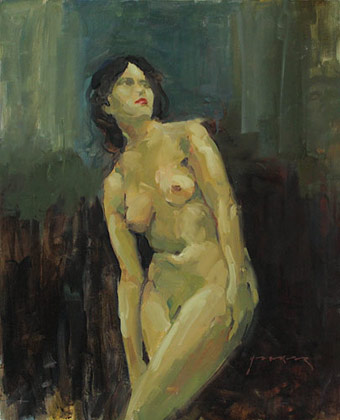 Paul Hooker nz fine art, figure painting, green nude
